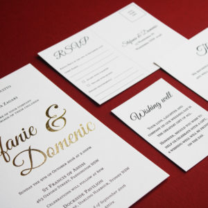 Letterpress printed and foiled wedding invitation